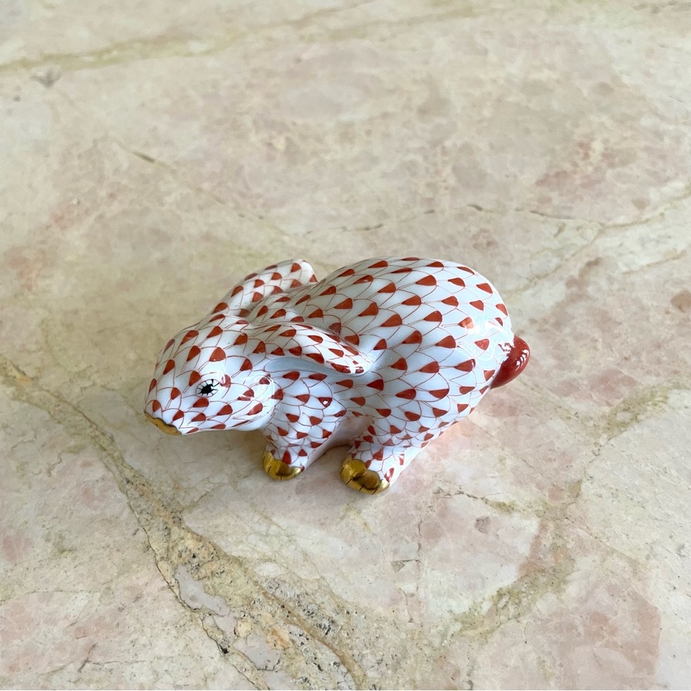 Herend Hand-Painted Porcelain rabbit with Red and Gold details
